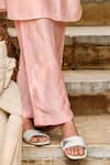 Grassroot By Anita Dongre_Peach Bamberg Linen Printed Bandhani Band Panorama Handcrafted Kurta With Pant _Online_at_Aza_Fashions