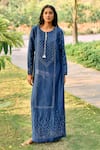 Buy_Grassroot By Anita Dongre_Blue Bamberg Linen Printed Bandhani Notched Round Coast Handcrafted Kaftan _at_Aza_Fashions