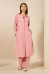 Buy_Grassroot By Anita Dongre_Pink 100% Hemp Embroidered Thread Quartz Placement Kurta And Pant Co-ord Set _at_Aza_Fashions