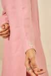 Shop_Grassroot By Anita Dongre_Pink 100% Hemp Embroidered Thread Quartz Placement Kurta And Pant Co-ord Set 