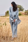 Shop_Grassroot By Anita Dongre_Blue Exce Linen Block Print Leaf Round Inland Hand Kurta With Pant _at_Aza_Fashions