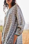 Grassroot By Anita Dongre_Blue Exce Linen Block Print Leaf Round Inland Hand Kurta With Pant _Online_at_Aza_Fashions