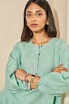 Grassroot By Anita Dongre_Green Hemp Thread Round Whirl Embroidered Placket Kurta With Pant _at_Aza_Fashions