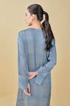 Shop_Grassroot By Anita Dongre_Blue Modal Satin Hand Block Print Stripe V Neck Stream Kaftan _Online_at_Aza_Fashions