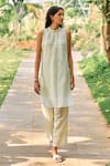 Buy_Grassroot By Anita Dongre_Green Bamberg Linen Hand Block Print Sojourn Embroidered Kurta And Pant Set _at_Aza_Fashions