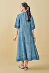 Shop_Grassroot By Anita Dongre_Blue Bamberg Linen Printed Blossom Collared Pond Dress _at_Aza_Fashions