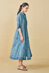 Buy_Grassroot By Anita Dongre_Blue Bamberg Linen Printed Blossom Collared Pond Dress _Online_at_Aza_Fashions