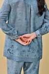 Buy_Grassroot By Anita Dongre_Blue Bamberg Linen Printed Blossom Collared Pond Shirt And Pant Set 