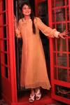 Buy_Kkanyaah_Yellow Handloom Cotton, Silk Embroidery Shawl Neck Threadwork Placement Dress _at_Aza_Fashions