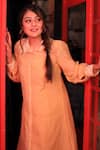 Shop_Kkanyaah_Yellow Handloom Cotton, Silk Embroidery Shawl Neck Threadwork Placement Dress _Online_at_Aza_Fashions