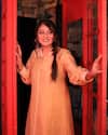 Shop_Kkanyaah_Yellow Handloom Cotton, Silk Embroidery Shawl Neck Threadwork Placement Dress 