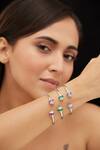 Shop_Mirelle_Green Stones Lilah Embellished Cuff Bracelet_at_Aza_Fashions