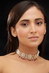 Buy_Mirelle_Red Moissanite Polki Stones Kamal Choker Necklace _at_Aza_Fashions