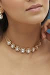 Shop_Mirelle_Gold Plated Moissanite Polki Stones Suhani Choker Set _at_Aza_Fashions