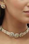 Shop_Mirelle_Green Moissanite Polki Stones Anaya Pearl Choker Necklace Set _at_Aza_Fashions