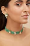 Buy_Mirelle_Green Moissanite Polki Stones Prisha Bead Choker Set _at_Aza_Fashions