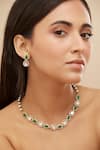 Buy_Mirelle_Green Moissanite Polki Stones Sanjh Necklace Set _at_Aza_Fashions