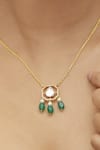 Shop_Mirelle_Green Moissanite Polki Stones Aarvi Geometric Pendant Necklace _at_Aza_Fashions