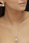 Shop_Mirelle_Green Moissanite Polki Stones Driti Floral Pendant Necklace Set _at_Aza_Fashions