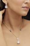 Shop_Mirelle_Green Moissanite Polki Stones Sachi Floral Drop Pendant Necklace Set _at_Aza_Fashions