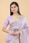 Buy_Samyukta Singhania_Purple Tissue Handpainted Lace Plunge V-neck Elephant Saree With Blouse _Online_at_Aza_Fashions