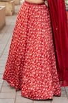 Essay by Sumedha Agrawal_Red Organza Satin Hand Embroidered Mirror Work Halter Floral Print Lehenga Set _Online_at_Aza_Fashions