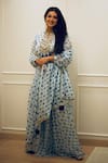 Buy_Seeaash_Blue Chiffon Printed Floral Notched Nazreen Short Kurta Sharara Set _at_Aza_Fashions