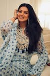 Seeaash_Blue Chiffon Printed Floral Notched Nazreen Short Kurta Sharara Set _Online