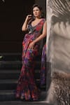 Buy_Seeaash_Purple Soft Organza Printed Rang Leaf Neck Pre-draped Saree With Blouse _at_Aza_Fashions