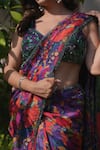 Buy_Seeaash_Purple Soft Organza Printed Rang Leaf Neck Pre-draped Saree With Blouse 