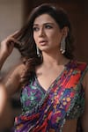 Seeaash_Purple Soft Organza Printed Rang Leaf Neck Pre-draped Saree With Blouse _Online