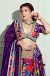 Seeaash_Purple Chanderi Printed Rang Plunge V Neck Lehenga Set _at_Aza_Fashions