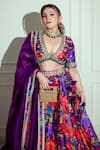 Buy_Seeaash_Purple Chanderi Printed Rang Plunge V Neck Lehenga Set 