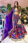 Seeaash_Purple Chanderi Printed Rang Plunge V Neck Lehenga Set _Online