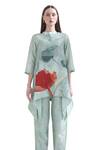 Buy_Clos_Green Dupion Silk Printed Floral Band Geometric Short Kaftan With Pant _Online_at_Aza_Fashions