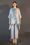 Buy_Clos_Blue Dupion Silk Print Abstract Band Collar Short Kaftan With Pant _at_Aza_Fashions