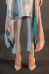 Shop_Clos_Blue Dupion Silk Print Abstract Band Collar Floral Long Kaftan With Pant _Online_at_Aza_Fashions