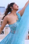 Shop_BAYA_Blue Satin Embroidered Sequin One-shoulder And Crystal Embellished Gown Set _Online_at_Aza_Fashions