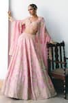 Buy_Mrunalini Rao_Pink Blouse Raw Silk Embroidery Resham Queen Muna Gardenia Bridal Lehenga Set _at_Aza_Fashions