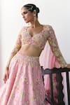 Buy_Mrunalini Rao_Pink Blouse Raw Silk Embroidery Resham Queen Muna Gardenia Bridal Lehenga Set _Online_at_Aza_Fashions