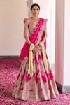 Buy_Mrunalini Rao_Pink Blouse Raw Silk Embroidery Zardozi Leaf Safar Bahar Bridal Lehenga Set _at_Aza_Fashions