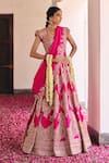 Shop_Mrunalini Rao_Pink Blouse Raw Silk Embroidery Zardozi Leaf Safar Bahar Bridal Lehenga Set _at_Aza_Fashions