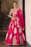 Buy_Mrunalini Rao_Pink Blouse Raw Silk Embroidery Resham Allika Gullista Bridal Lehenga Set _at_Aza_Fashions