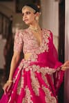 Buy_Mrunalini Rao_Pink Blouse Raw Silk Embroidery Resham Allika Gullista Bridal Lehenga Set _Online_at_Aza_Fashions