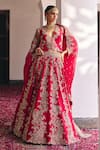 Buy_Mrunalini Rao_Red Lehenga And Waistcoat Blouse Pure Silk Saahat Jashn Bahar Bridal Set _at_Aza_Fashions