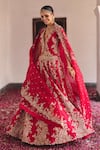 Shop_Mrunalini Rao_Red Lehenga And Waistcoat Blouse Pure Silk Saahat Jashn Bahar Bridal Set _Online_at_Aza_Fashions