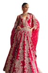 Buy_Mrunalini Rao_Red Lehenga And Waistcoat Blouse Pure Silk Saahat Jashn Bahar Bridal Set 