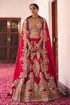 Buy_Mrunalini Rao_Red Blouse Raw Silk Embroidery Zardozi V Urja Mosaic Flora Bridal Lehenga Set _at_Aza_Fashions