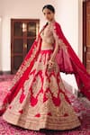 Shop_Mrunalini Rao_Red Blouse Raw Silk Embroidery Zardozi V Urja Mosaic Flora Bridal Lehenga Set _at_Aza_Fashions