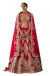 Mrunalini Rao_Red Blouse Raw Silk Embroidery Zardozi V Urja Mosaic Flora Bridal Lehenga Set _Online_at_Aza_Fashions